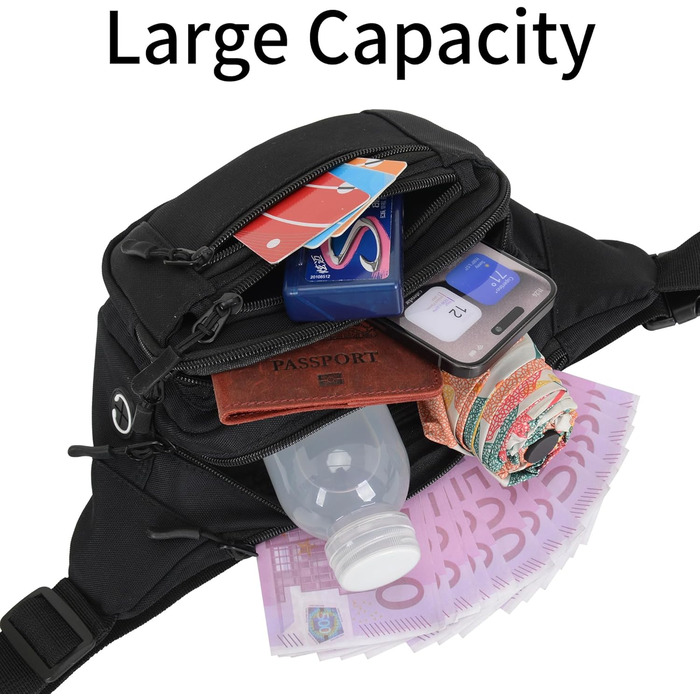 Чоловіча/Жіноча поясна сумка на пояс, 30 см, унісекс, для подорожей, туризму, прогулянок з собакою, чорна