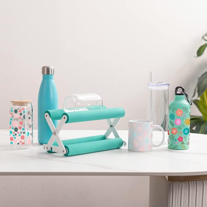 PYD Life Cup Holder for Crafts, Vinyl, Mint Green, with Foam Measurements, Two Angles, Adjustable for Cups, Mugs, Bottles, Epoxy Crafting