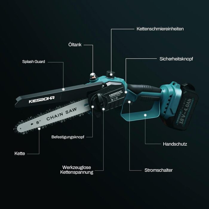 KIESBOHR Міні акумуляторна ланцюгова пила сумісна з Makita 18V, електрична пила для гілок CS001 (8 дюймів, безщіткова, без акумулятора та ланцюгового масла)