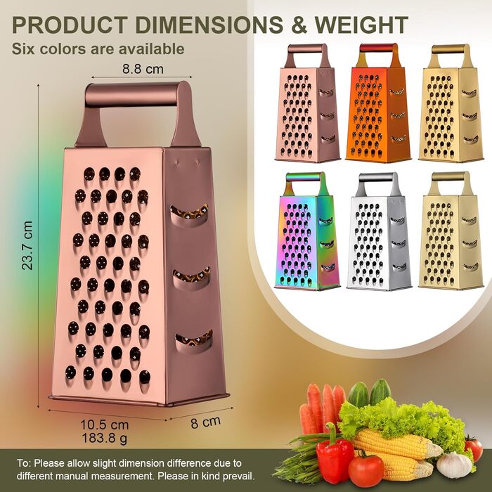 Нержавійна тертка YDware для овочів, квадратна, 23,7 см, рожеве золото