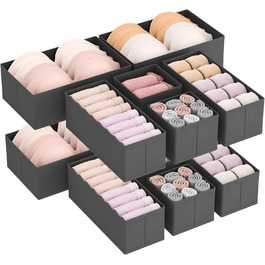 Lifewit Drawer Organizers Set, Closet Shelf Organizer, Changing Table Drawer Organization System for Wardrobe Bedroom for Clothes, Children's Clothing, Socks, Underwear, Grey (Grey, 12)