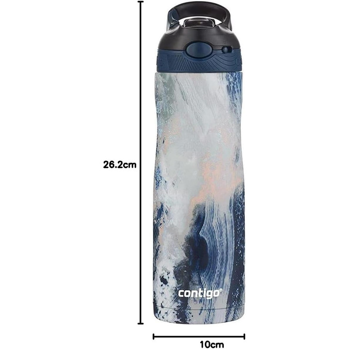 Contigo Ashland Chill Autospout Water Bottle with Straw, Stainless Steel Water Bottle, Leak-Proof, Insulated Bottle for Sports, Cycling, Hiking, 590 ml, (Cloudburst)