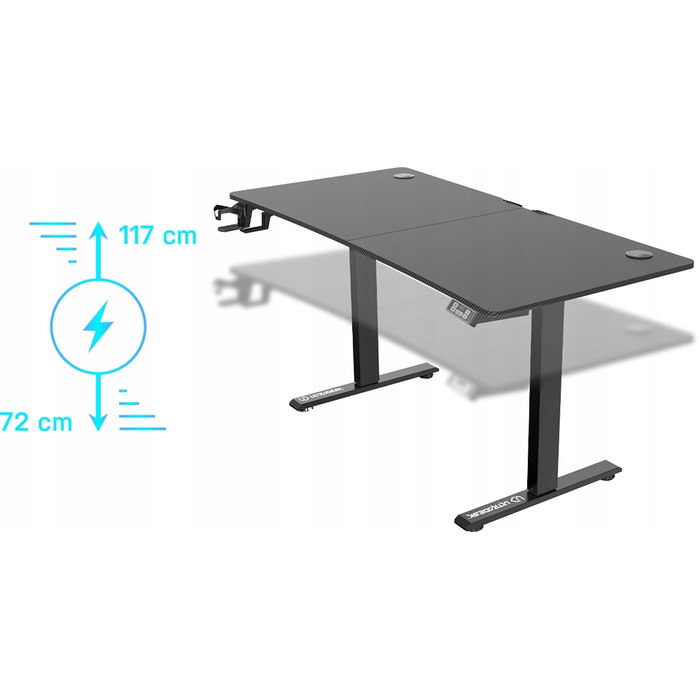 Ігровий стіл Ultradesk LEVEL V2, чорний, з електричним регулюванням висоти