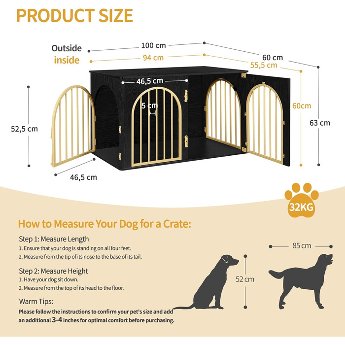 Клітка для собак Hzuaneri, 100 см, з 3 дверцятами, сучасний дизайн, для дому, чорне золото, DFC84101B