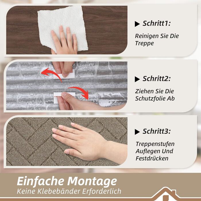 Килимки на сходи BEQHAUSE, 4 шт, 22x70 см, бежеві, антиковзкі, для дітей та літніх людей, машинне прання, TPE основа