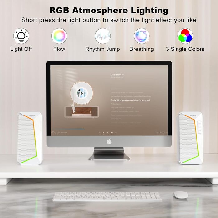 SOULION R40 Комп'ютерні колонки 2.0 USB, Bluetooth 5.3, для ноутбука та планшета (білий)