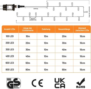 Гірлянда світлодіодна Gresonic 200 LED, струмопровідна, для декору, тепле світло, 9 режимів, з пультом дистанційного керування, для дому та саду