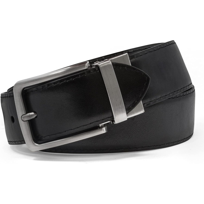 Чоловічий шкіряний ремінь Steve Madden - чорний/коричневий (сріблястий) - 34, Cognac/Schwarz (з пером)