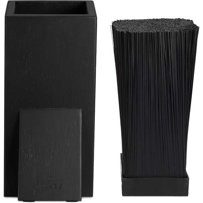 Navaris Acacia Wood Knife Block with Bristle Insert - Unfitted Knife Block made of Wood - Universal for Kitchen Knives, Chef's Knives, Cooking Utensils - Black