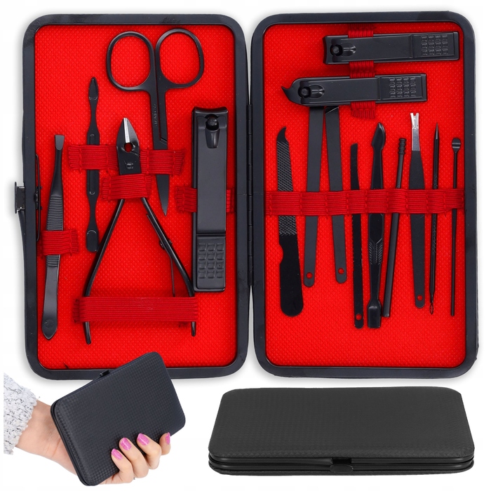 Набір для манікюру 16 предметів з футляром: кусачки, ножиці, пилки та аксесуари