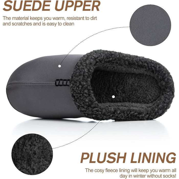 Чоловічі халапи з замші з піною з пам'яті, для дому та вулиці, теплі зимові халапи з неслизькою підошвою, подарунок для чоловіків, подарунок для нього, подарунок для тата (Сірий, 40/41 EU)