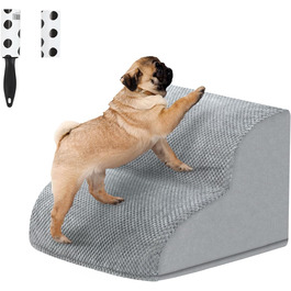 LIANTRAL Dog Stairs, 3 Steps Dog Stairs for Bed and Sofa made of High-Density Sponge, Cat Stairs Dog Ramp with Removable, Washable Cover and Pet Hair Remover Roller, 40 cm High (2 Steps Grey)