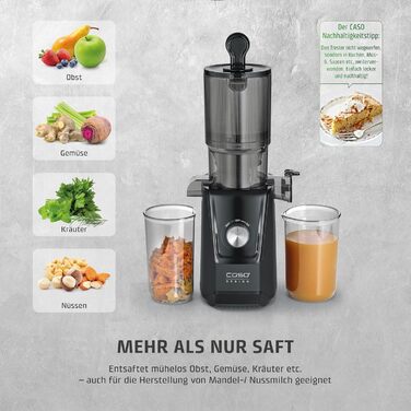 CASO Juice Fit - повільний соковичавник, переможець тесту Haus & Garten, 40 обертів/хв, велика завантажувальна воронка 130 мм, чорний