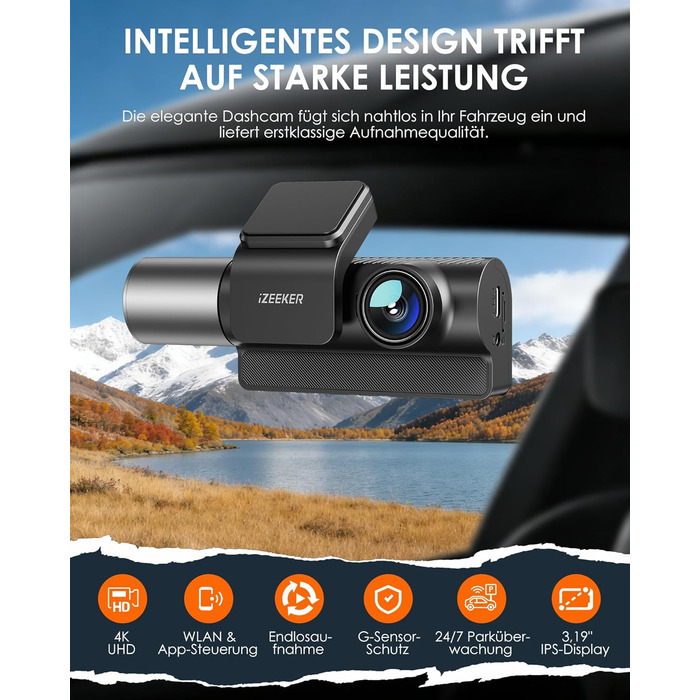 Відеореєстратор iZEEKER 3-канальний 4K з картою 32GB: передній, задній, внутрішній, WiFi 6, нічна зйомка