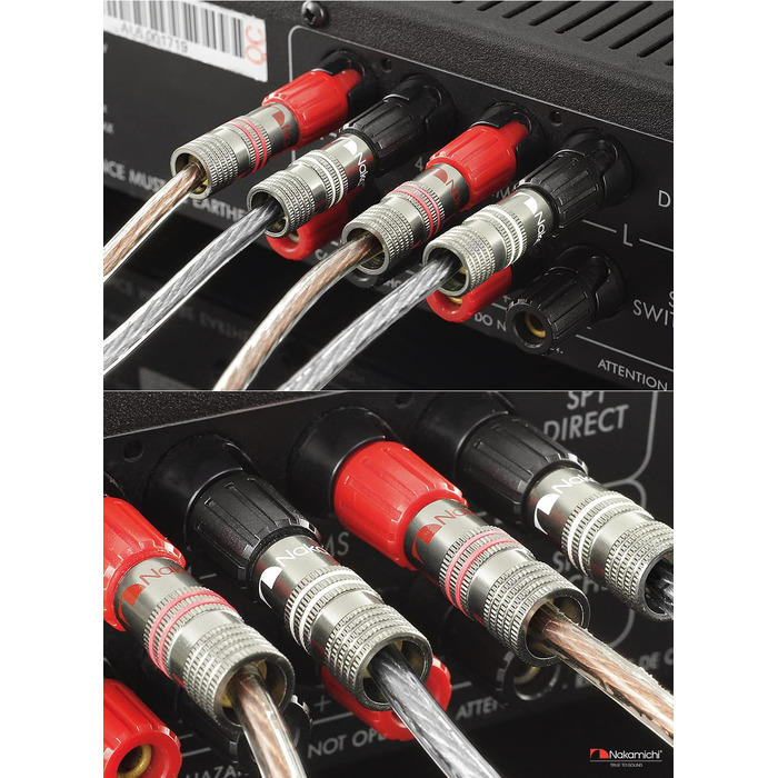 Бананові роз'єми Nakamichi Ultimate Series для акустичних кабелів 12-18 AWG, берилієво-мідні з 24K золотим напиленням, 4 мм, для Hi-Fi колонок та підсилювачів, 12 шт (6 пар)