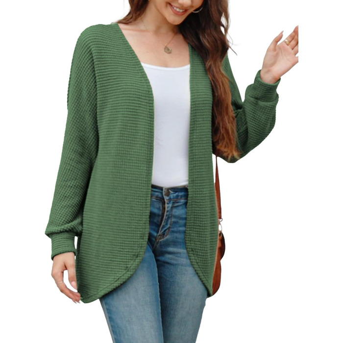 Жіноча в'язана кардиган на осінь, V-подібний виріз, стильний, світло-зелений (L)