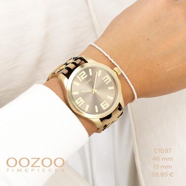 Жіночий аналоговий наручний годинник Oozoo Timepieces з шкіряним ремінцем, круглий циферблат, колір Леопард/Тауп