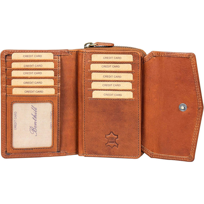 Benthill Wallet for Women Leather - RFID Genuine Leather Wallet - Vintage Purse - Coin Pocket with Zipper, Color: Gray