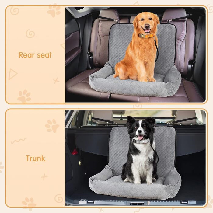 Автокрісло для собак Todeco: великі та середні породи, миється, знімається, з ременями безпеки, кишені, водовідштовхувальне, сіре