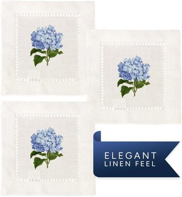 Jolitee Decorative Cocktail Napkins, 15.2 x 15.2 cm, washable, linen-like, cloth napkins, handcrafted for entertaining and everyday use (Hydrangeas)