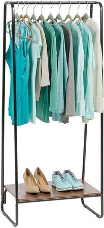 Iris Ohyama Clothes Rack with Wooden Shelves, 4 Tiers, White, Modern Design, Robust Frame, Non-Slip, For Bedroom, Studio, Closet, Clothes & Shoes, Laundry Rack, Easy Assembly, (Black, Shelf 1)
