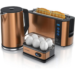 Набір чайник та тостер Rendo з нержавіючої сталі та міді: чайник 1.5л з контролем температури та функцією підтримки тепла, тостер на 4 тости з дисплеєм та 6 рівнями підсмажування, підставка для бургерів