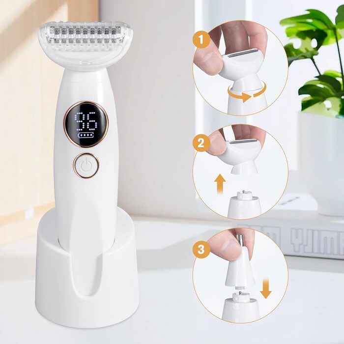 Електричний жіночий тример Carehabi 5-в-1 для тіла, обличчя та бікіні. Вологостійкий IPX7 з USB-станцією.