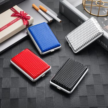 Чохол для сигарет з PU шкіри на 14 сигарет - чорний, срібний, червоний, синій (з подарунковою коробкою)