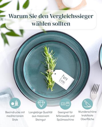 Набір посуду з каменю 12 осіб Ibiza 36 предметів, Переможець тесту, Набір посуду Pure Living Petrol 36 предметів, для 12 осіб