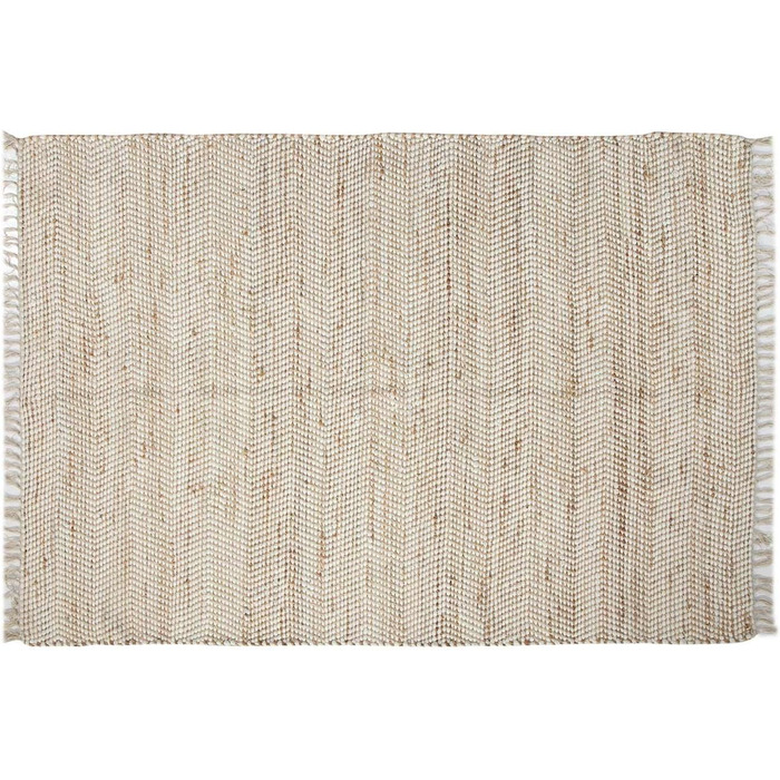 Homescapes Horizon Rug, handwoven from 100% hemp, 120 x 170 cm, patchwork rug with herringbone pattern and fringe, cream natural