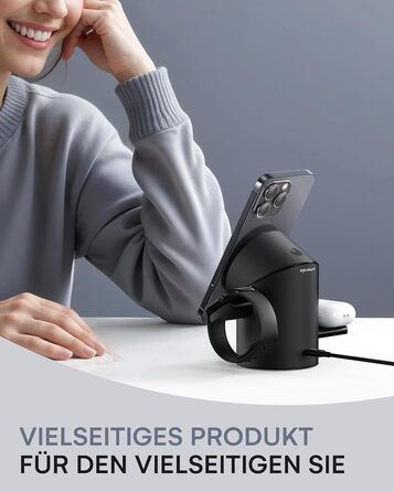 Зарядний пристрій 3-в-1 ZEEHOO MagSafe для Apple: QI2 бездротова зарядка 15W для Apple Watch, iPhone, AirPods (з адаптером 30W) - Чорний