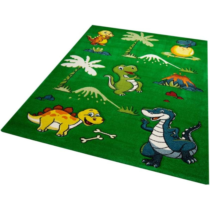 CARPETIA Children's Rug Dinosaur Children's Room Rug Dinosaurs Green Size 160 cm Round