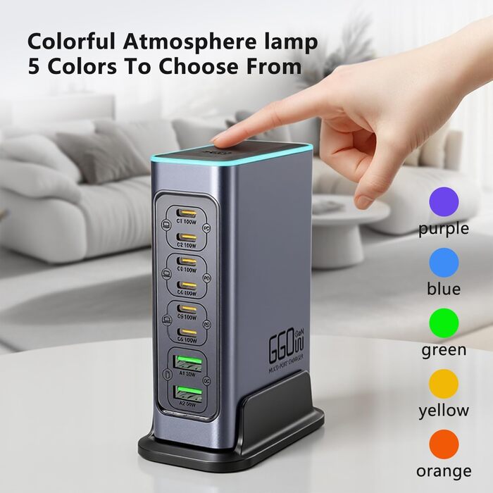 Зарядний пристрій USB C 620W GaN 10 портів: швидка зарядка для ноутбуків, iPhone, Samsung, MacBook Pro/Air (7x USB C + 3x USB A, PD)