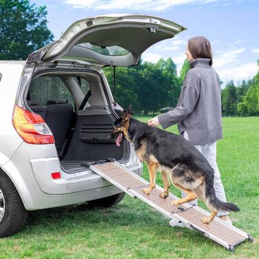 Рампа для собак у машину, складна, телескопічна, до 90 кг, для SUV та легкових автомобілів, з неслизьким покриттям, з кліпсою, з відбиваючими смугами