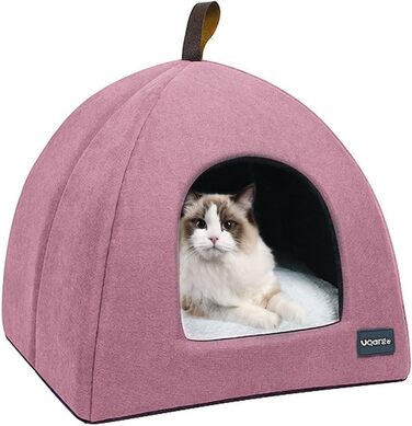 М'яке ліжко-печера для котів, тепле плюшеве ліжко для котів, гніздо для котів з знімним внутрішнім подушечкою (Рожевий, M)