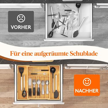 Органайзер для столових приборів Lifewit для шухляд 43 см, дерев'яний, розширюваний (31-53 см), бежевий