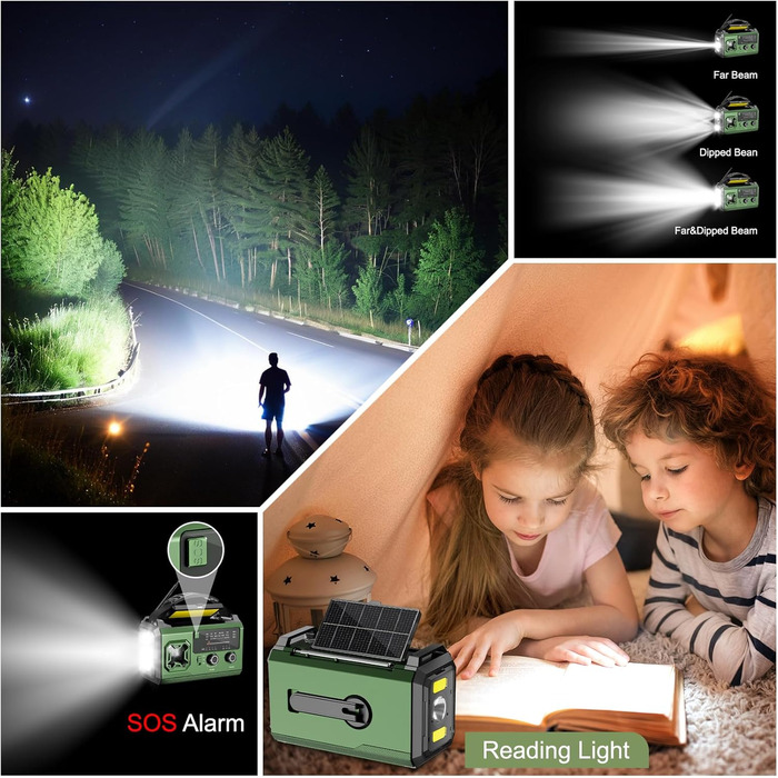 Радіо з ручним заводом та сонячною панеллю Kurbelradio - 27000mAh, AM/FM, LED, USB, SOS, для кемпінгу та надзвичайних ситуацій (оливковий)