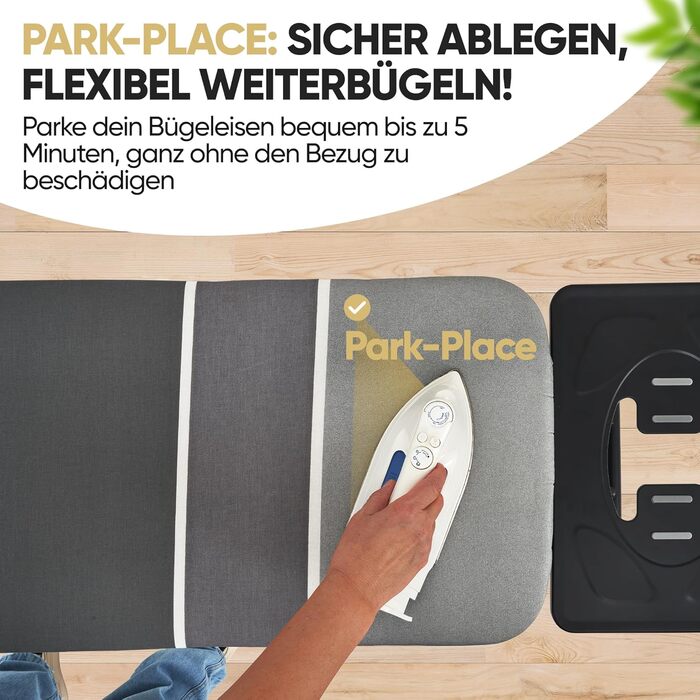 Прасувальна дошка Avieto XXL 124x43 см для парогенератора та праски | 5-шарове покриття, відбиття тепла, GlideCharge & Park Place