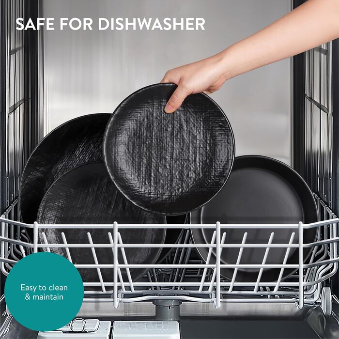 Набір посуду Navaris з каменю (16 предметів) на 4 особи - тарілки, супові тарілки, сервіз, набір посуду, антрацитовий колір