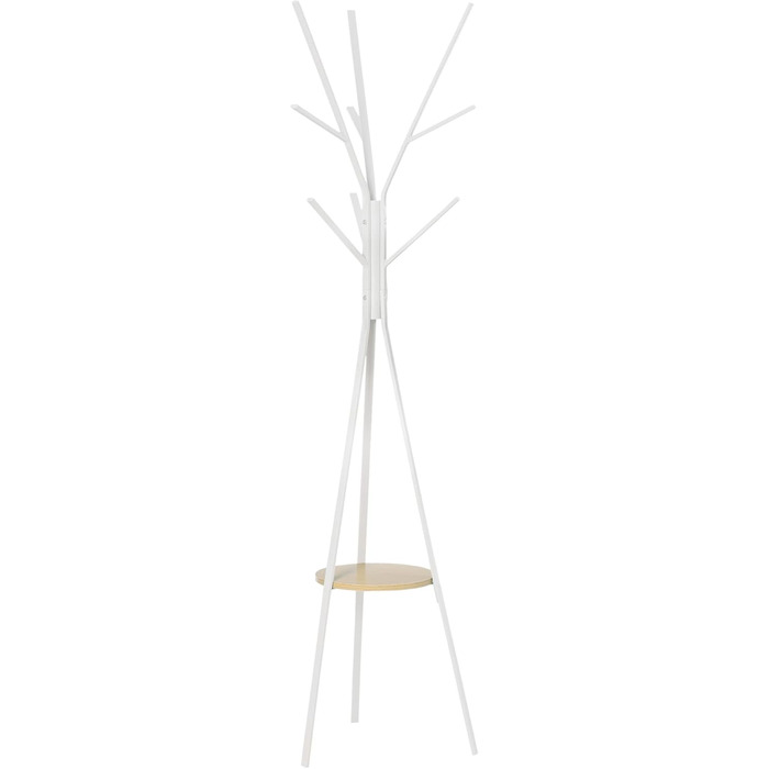 HOMCOM Coat Rack, Clothes Rack with 8 Hooks, Coat Stand with Shelf, Freestanding Coat Rack for Clothes, Hats, Bags, Metal, 45 x 45 x 180 cm (White)