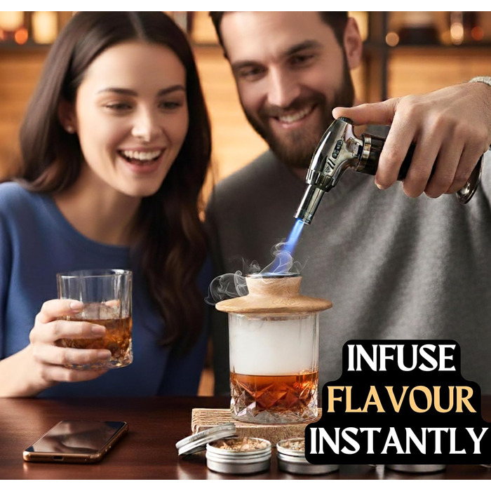 Набір для копчення коктейлів та віскі: Smoker Kit з лампою, формочками для льоду та стружкою деревини