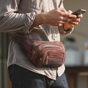 STILORD 'Dublin' чоловіча поясна сумка з натуральної шкіри велика, водонепроникна, захист від крадіжки - XXL, для подорожей, туризму, фестивалів, колір: (Kara - Cognac)