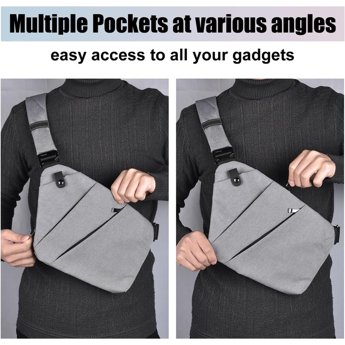 Сумка на груди Fibrdoo, антикрадіжна, через плече, чоловіча/жіноча, сіра, для подорожей, спорту та активного відпочинку