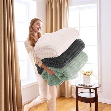 Плед WAVVE Sherpa з штучного хутра, сірий - теплий, м'який, великий (150x200 см)