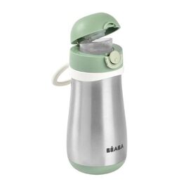 BÉABA Stainless Steel Kids' Water Bottle 2-in-1, Water Bottle/Glass Function, Push-Button for Easy Opening, Stable, Healthy, Detachable Handles, Stainless Steel Cold/Warm Insulation Function, 350ml, Old Pink (Pale Green - 350ml)