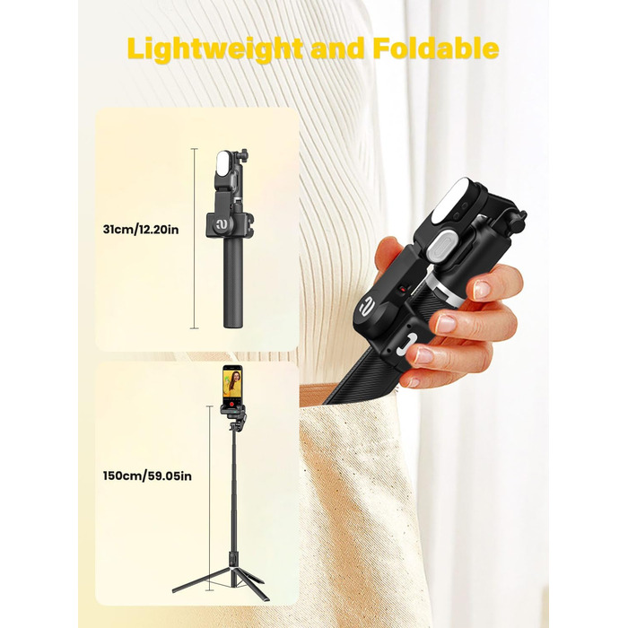 Стабілізатор для телефону AOCHUAN M2Pro Black з відстеженням обличчя, 4-в-1 RGB-підсвічування, 108 см, для iPhone та Android