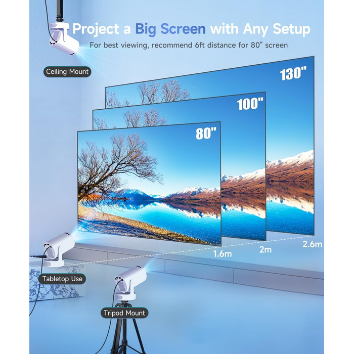 Magcubic Mini Beamer: Портативний проєктор 4K FHD 1080P з Android 11, WiFi 6, Bluetooth 5.4, автотрапецеїдною корекцією та 180° обертанням, вбудований 5W динамік та ручне фокусування