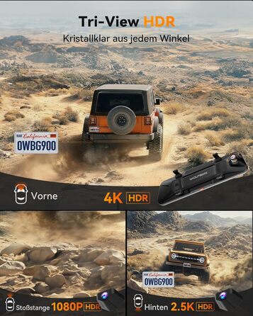 Автомобільна камера заднього виду WOLFBOX G900 Tripro 4K + Dashcam 2.5K/1080P, STARVIS 2 IMX678, WiFi, GPS, 256GB карта, голосове керування