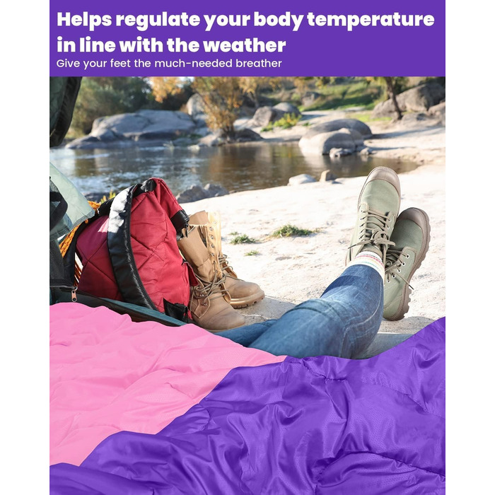 Сплячий мішок Outdoor Sportneer для кемпінгу: 3-4 сезонний літній спальний мішок, зимовий спальний мішок, компактний, портативний, ультралегкий для дорослих, фіолетовий+рожевий, 220x75 см