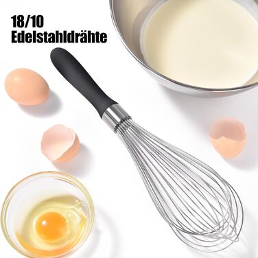 Міксер ручний кухонний Doosu 30см, з нержавіючої сталі 18/8, 12 гнучких дротів, чорний